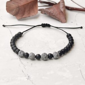 Χειροποίητο βραχιόλι με γκρι και μαύρη λάβα